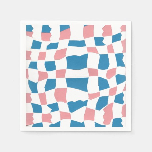 Retro Mod Pink Blue Checkerboard Abstrakt Serviette (Vorderseite)