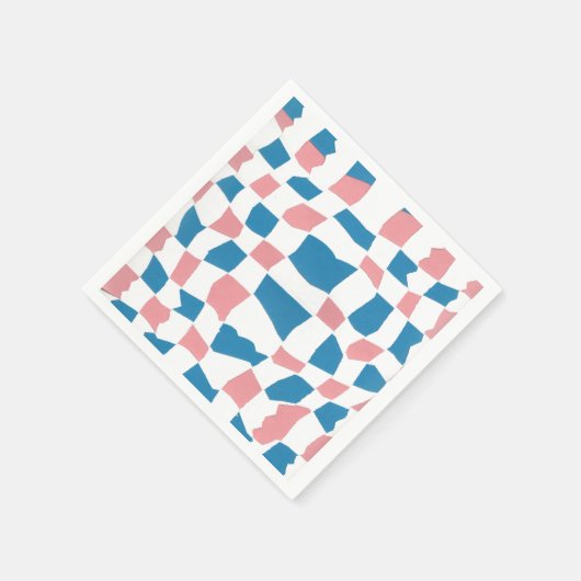 Retro Mod Pink Blue Checkerboard Abstrakt Serviette (Ecke)