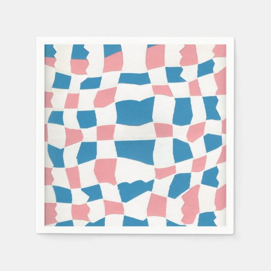 Retro Mod Pink Blue Checkerboard Abstrakt Serviette (Vorderseite)