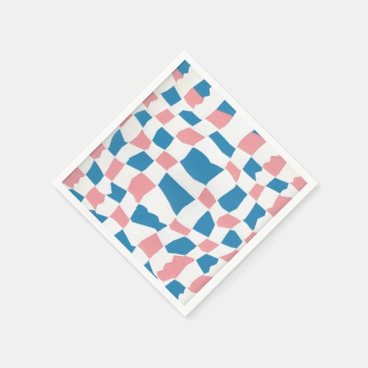 Retro Mod Pink Blue Checkerboard Abstrakt Serviette (Ecke)
