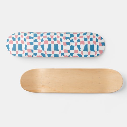 Retro Mod Pink Blue Checkerboard Abstrakt Skateboard (Horizontal)
