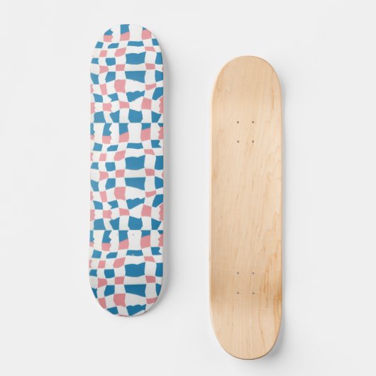 Retro Mod Pink Blue Checkerboard Abstrakt Skateboard (Vorderseite)