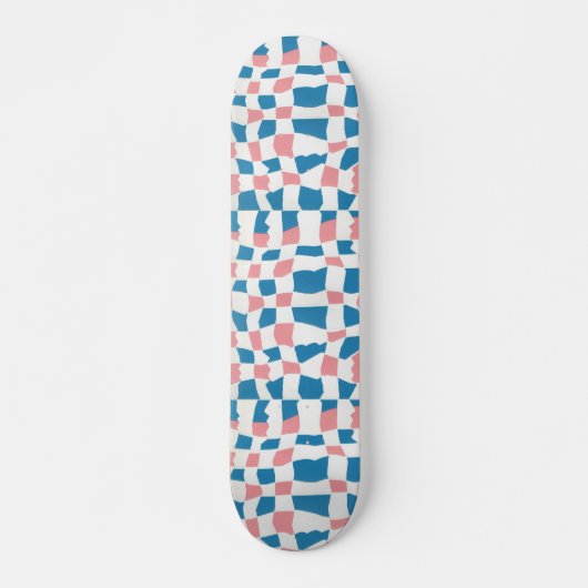 Retro Mod Pink Blue Checkerboard Abstrakt Skateboard (Vorne)