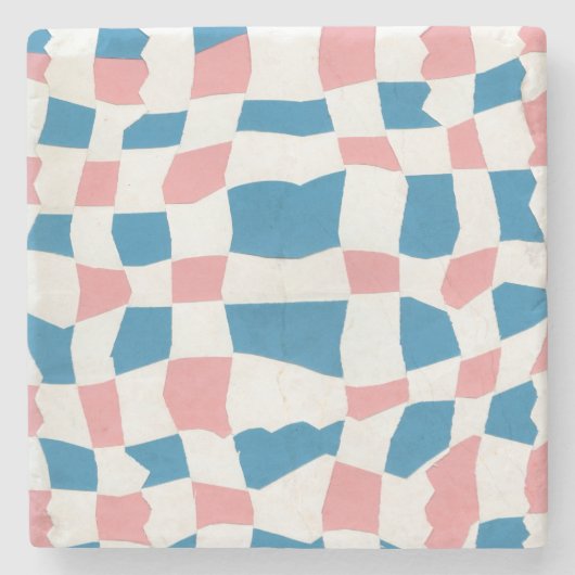 Retro Mod Pink Blue Checkerboard Abstrakt Steinuntersetzer (Vorderseite)
