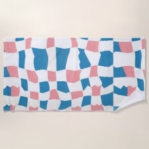 Retro Mod Pink Blue Checkerboard Abstrakt Strandtuch