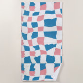 Retro Mod Pink Blue Checkerboard Abstrakt Strandtuch (Vorderseite)