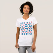 Retro Mod Pink Blue Checkerboard Abstrakt T-Shirt (Vorne ganz)