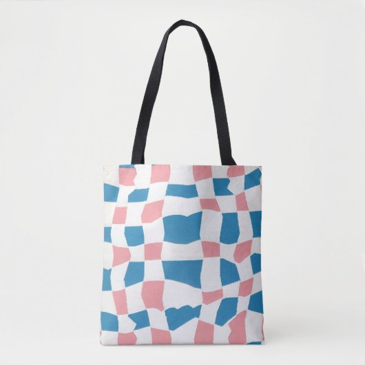 Retro Mod Pink Blue Checkerboard Abstrakt Tasche (Vorderseite)