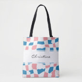 Retro Mod Pink Blue Checkerboard Abstrakt Tasche (Vorderseite)