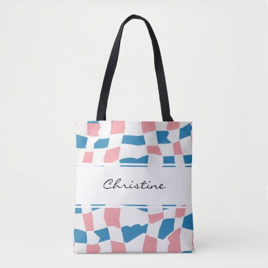 Retro Mod Pink Blue Checkerboard Abstrakt Tasche (Vorderseite)