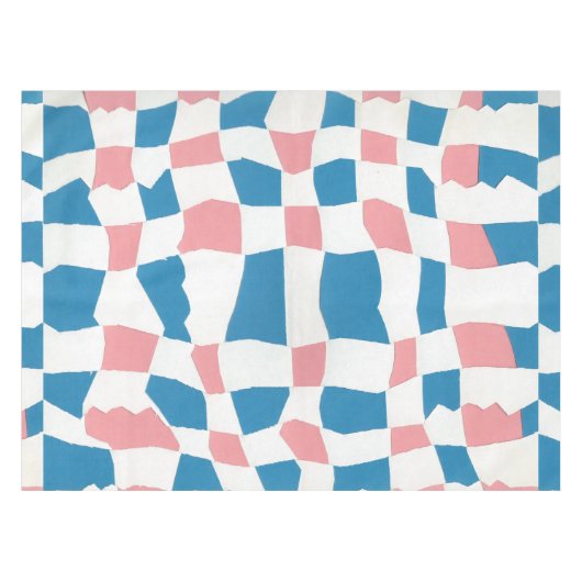 Retro Mod Pink Blue Checkerboard Abstrakt Tischdecke (Vorderseite (Horizontal))