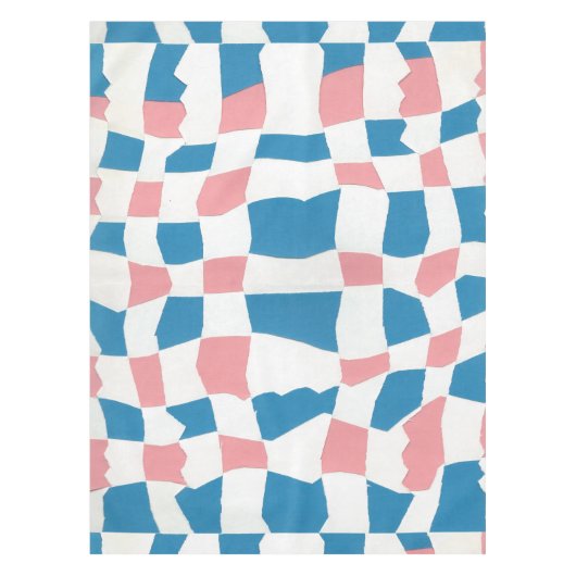 Retro Mod Pink Blue Checkerboard Abstrakt Tischdecke (Vorderseite)