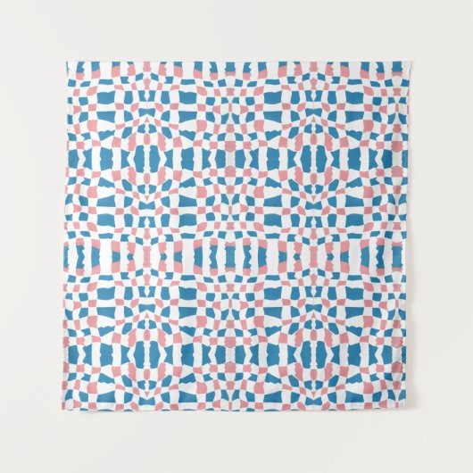 Retro Mod Pink Blue Checkerboard Abstrakt Wandteppich (Vorderseite)