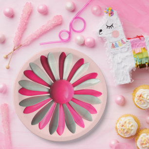 Retro MOD Pink Blume Floral Spring Garden Party Pappteller