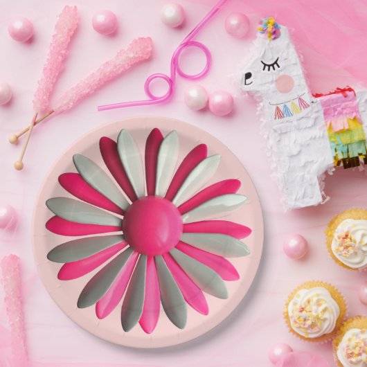 Retro MOD Pink Blume Floral Spring Garden Party Pappteller (Party)