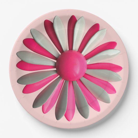 Retro MOD Pink Blume Floral Spring Garden Party Pappteller (Vorderseite)