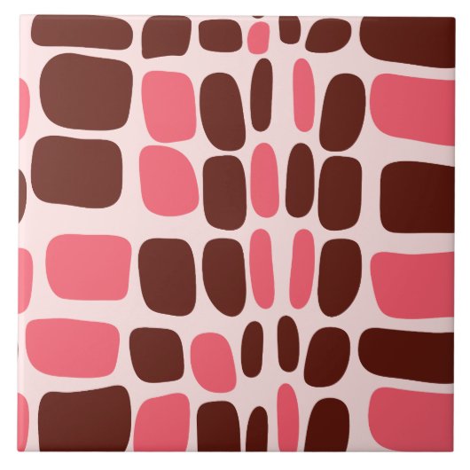Retro Mod Pink & Chocolate Geometric Ceramic Tile Fliese (Vorderseite)