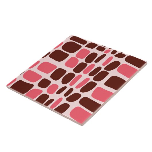 Retro Mod Pink & Chocolate Geometric Ceramic Tile Fliese (Seite)