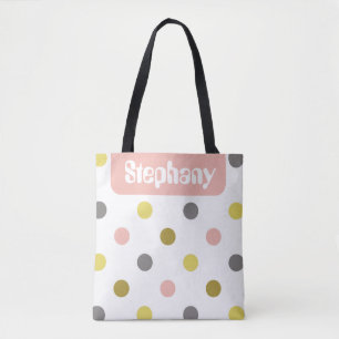 Retro-Mod-Polka-Dots Rosa Gelb Name Personalisiert Tasche