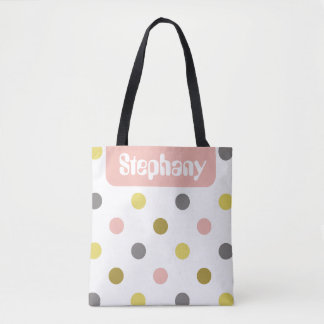 Retro-Mod-Polka-Dots Rosa Gelb Name Personalisiert Tasche