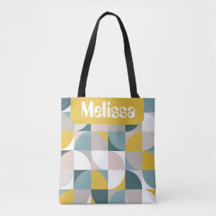 Retro-Mod-Quadrate Rosa Blau Personalisierter Name Tasche