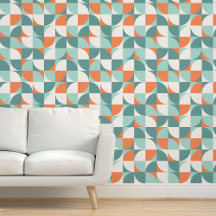 Retro-Mod-Quadratmuster Orange-Minz-Türkis-Aqua-Bl