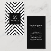 Retro Mod Schwarz und Weiß Muster Fett Monogramm Visitenkarte (Vorne/Hinten)