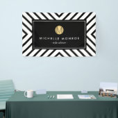 Retro Mod Schwarz und Weiß Muster Gold Monogramm Banner (Messeveranstaltung)
