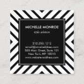 Retro Mod Schwarz/Weiß Muster Gold Circle Monogram Quadratische Visitenkarte (Rückseite)