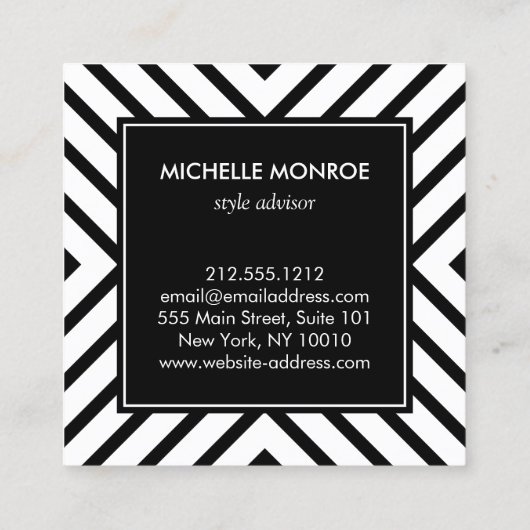 Retro Mod Schwarz/Weiß Muster Gold Circle Monogram Quadratische Visitenkarte (Rückseite)