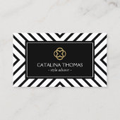 Retro Mod Schwarz-Weiß-Muster-Gold-Closing-Logo Visitenkarte (Vorderseite)