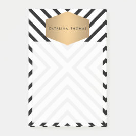 Retro Mod Schwarz-Weiß-Muster mit GoldEmblem Post-it Klebezettel