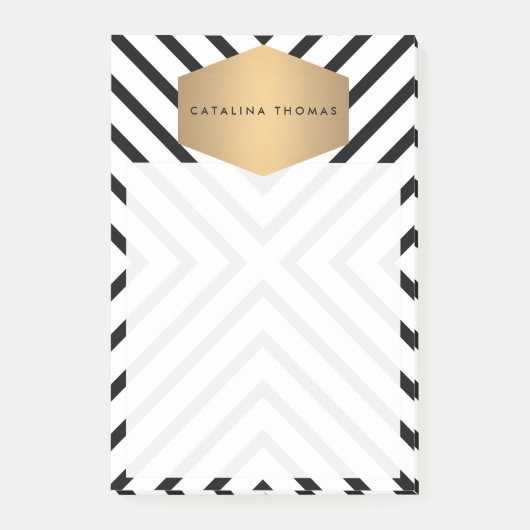 Retro Mod Schwarz-Weiß-Muster mit GoldEmblem Post-it Klebezettel (Vorderseite)