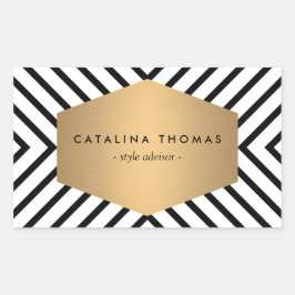 Retro Mod Schwarz-Weiß-Muster mit GoldEmblem Rechteckiger Aufkleber