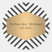 Retro Mod Schwarz-Weiß-Muster mit GoldEmblem Runder Aufkleber (Vorderseite)