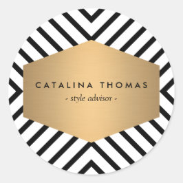 Retro Mod Schwarz-Weiß-Muster mit GoldEmblem Runder Aufkleber