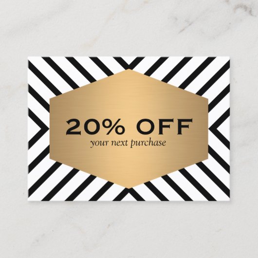 Retro Mod Schwarz-weißes Muster Gold Emblem Coupon (Vorderseite)