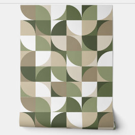 Retro Mod Squares Green Beige Tapete