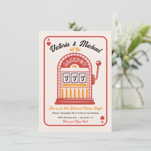 Retro-Mod trifft das Jackpot-Slotmaschine-Party Einladung (Stehend Vorderseite)