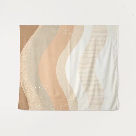 Retro-Mod Waves erdig neutrales Design Wandteppich (Vorderseite (Horizontal))