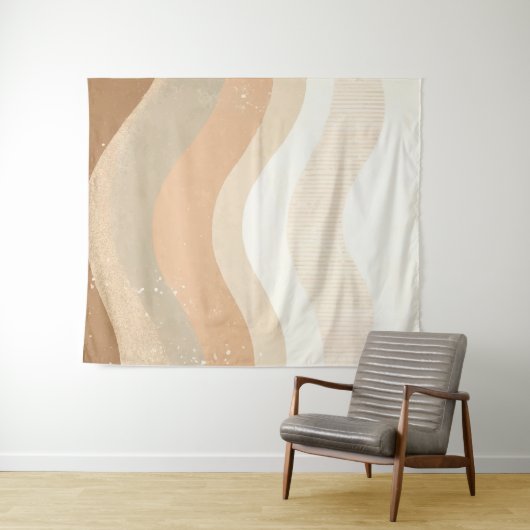 Retro-Mod Waves erdig neutrales Design Wandteppich (Beispiel (Horizontal))