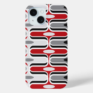 Retro Mod Zig Zag Muster Rote Schwarze Kunst iPhone 15 Hülle