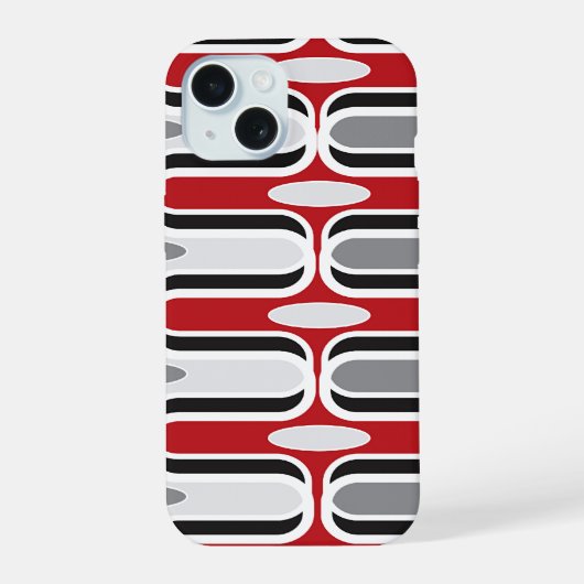 Retro Mod Zig Zag Muster Rote Schwarze Kunst iPhone 15 Hülle (Rückseite)