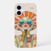 Retro-Mode-Glamour-Modell mit Monogramm iPhone 16 Hülle (Rückseite)