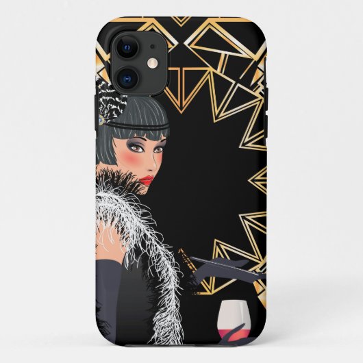 Retro Modefrau mit Glas Wein Case-Mate iPhone Hülle (Rückseite)