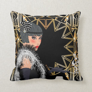 Retro Modefrau mit Glas Wein  Kissen