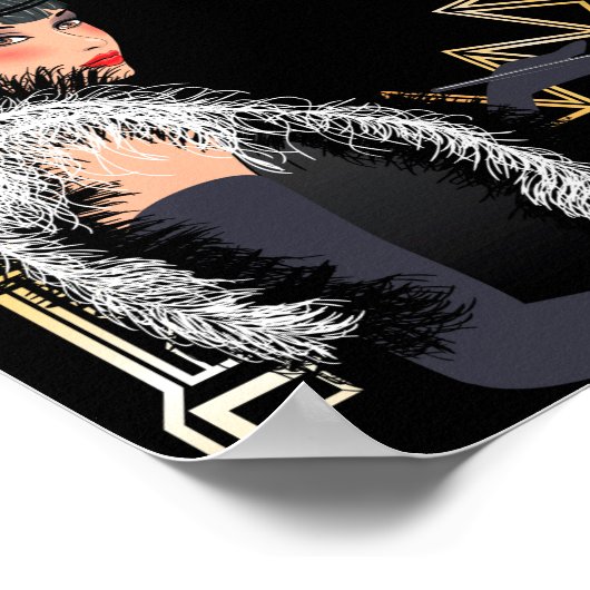 Retro Modefrau mit Glas Wein Poster (Ecke)