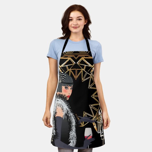 Retro Modefrau mit Glas Wein  Schürze (Getragen)