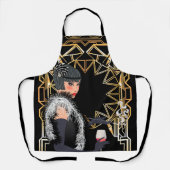 Retro Modefrau mit Glas Wein  Schürze (Vorderseite)