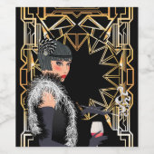 Retro Modefrau mit Glas Wein Weinetikett (Einzelnes Label)